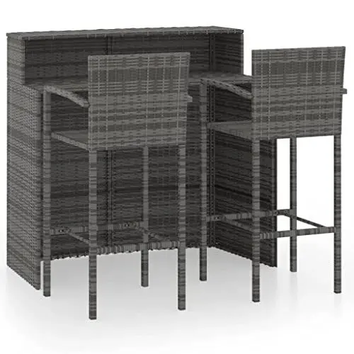 Produktbild: Yunir 3-teiliges Terrassen-Bartisch-Set, Outdoor-Bistromöbel aus Korbgeflecht in Barhöhe, Stahlrahmen-Barhocker-Set für den Außenbereich, für Veranda, Balkon, Poolseite