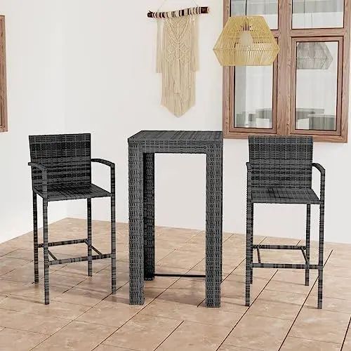 Produktbild: Yunir 3-teiliges Terrassen-Bartisch-Set, PE-Rattan, Outdoor-Bistromöbel-Set aus Weidengeflecht in Barhöhe mit Hockern und Stühlen, Stahlrahmen, für Garten, Balkon, Veranda Am Pool
