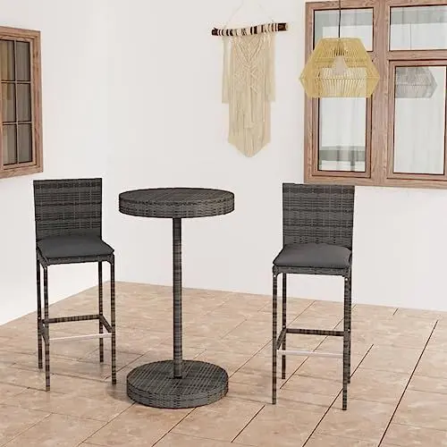 Produktbild: 3-teiliges Terrassen-Bartisch-Set, PE-Rattan-Höhen-Bartisch und Hocker-Stühle-Set mit Stahlrahmen, Runder Tischplatte, Stabil für Garten, Balkon, Pool-Veranda