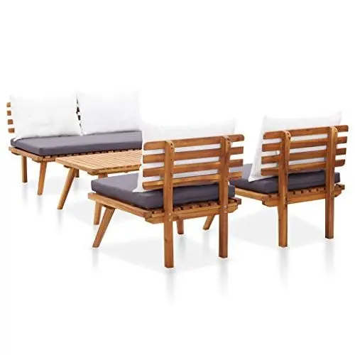 Produktbild: Yunir 4-teiliges Terrassenmöbel-Set, Gartenmöbel-Set aus Akazienholz, Bestehend aus Banksofa, Einzelsofa und Couchtisch, Abnehmbares, Waschbares Dunkelgraues Sitzkissen, für den Garten