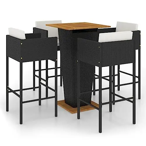 Produktbild: Yunir 5-teiliges Terrassen-Bartisch-Set, Outdoor-Bistro-Set aus Holz, Bartisch-Set, Terrassenmöbel mit Zwei Stühlen und Kissen, Outdoor-Bistro-Möbel für Hinterhof, Balkon, 58,4 X 59,9