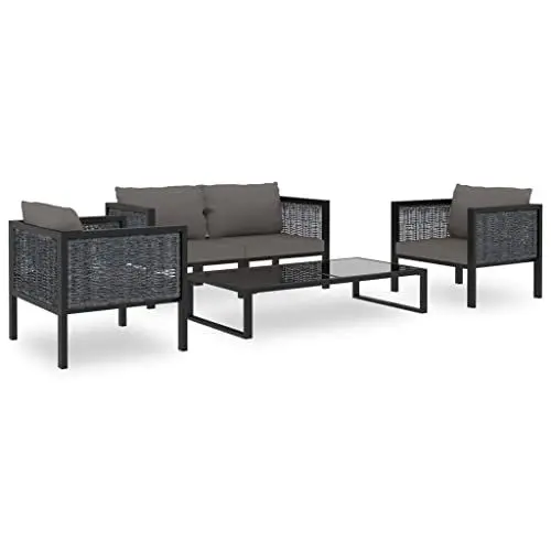 Produktbild: Yunir 5-teiliges Terrassenmöbel-Set, 4-Sitzer-Sofa mit Couchtisch, Moderne Korb-Rattan-Sofa-Sets, Terrassen-Sofa-Couch mit Tiefen Sitzen und Verdickten Kissen, für Rasen, Garten,