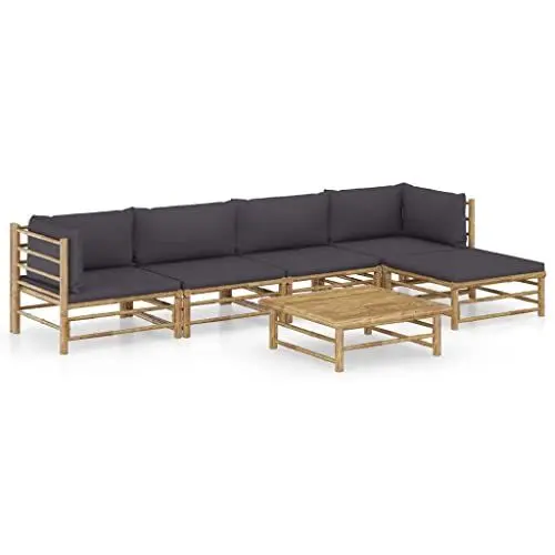 Produktbild: Yunir 6-teiliges Gartensofa-Set, Dunkelgraue Bambuskissen, Terrassenmöbel-Set aus Gewebtem Rattan mit Ottomane, Aufbewahrungstisch, Wetterfesten Kissen, Wasserdichten Bezügen, Beige