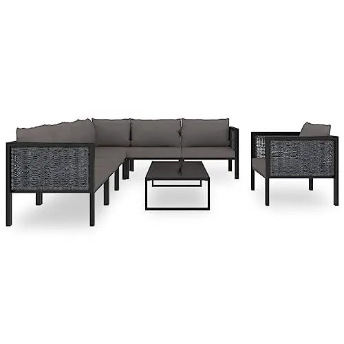 Produktbild: Yunir 8-teiliges Gartensofa-Set mit Anthrazitfarbenen Polyrattan-Kissen, Allwetter-Terrassenmöbel-Set, Gesprächssofa-Set mit Couchtisch für Garten, Pool oder Hinterhof