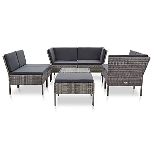 Produktbild: Yunir 8-teiliges Terrassenmöbel-Set, Gartenmöbel-Set Inklusive Ecksofa und Mittelsofa, Graues Sitzkissen, Möbel in Beliebiger Kombination, Wetterfest und Langlebig, für den Garten