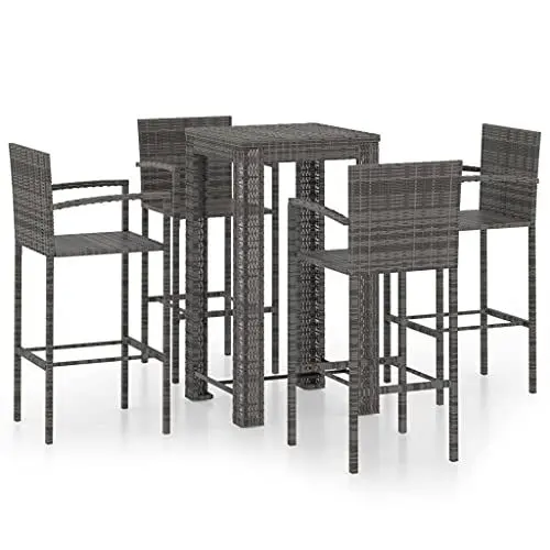 Produktbild: Yunir Balkonstühle und Tisch, 5-teiliges Set, Outdoor-Stehtisch-Set aus Korbgeflecht, mit Glastischplatte, Stahlrahmen, für Terrasse, Pool, Garten, Hinterhof