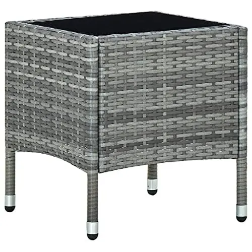 Produktbild: Yunir Outdoor-Couchtisch aus PE-Korbgeflecht, Beistelltisch aus Korbgeflecht mit Glastischplatte und Stahlrahmen, 15,7 X 15,7 X 17,7 Zoll, für die Außenterrasse