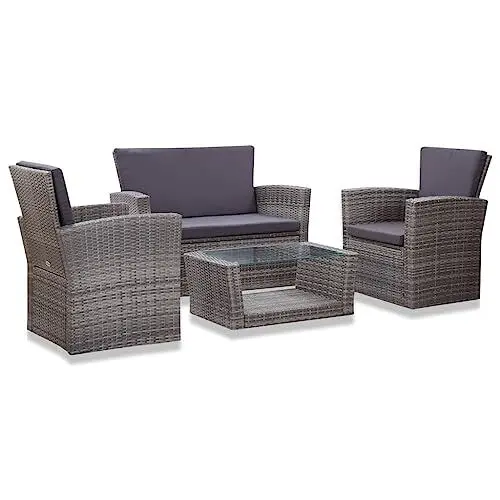 Produktbild: Yunir Outdoor-Terrassenmöbel-Set aus Korbgeflecht, 4-teilig, Rattan-Sofastühle, Rattan-Außen-Gesprächssets mit Stühlen und Glas-Beistelltisch, Stühle und Tisch-Set für Garten, Hof,