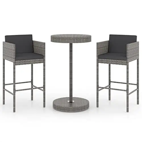 Produktbild: Yunir Terrassen-Bar-Set, 3-teiliges Graues Polyrattan-Gartentisch-Stuhl-Möbel, Outdoor-Bistro-Gesprächsset mit Kissen, für Garten, Hinterhof, Bar