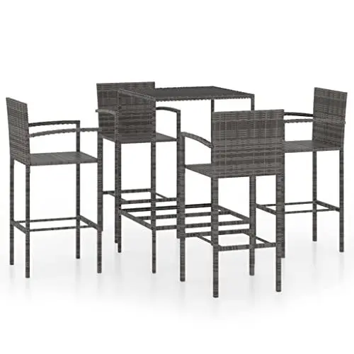 Produktbild: Yunir Terrassen-Bar-Set, 5-teiliges Terrassenmöbel-Set, Poly-Rattan-Grau mit Hockern, Stabile, Stabile Struktur, Outdoor-Bartisch-Hocker-Set, für Esszimmer, Terrassen, Gärten