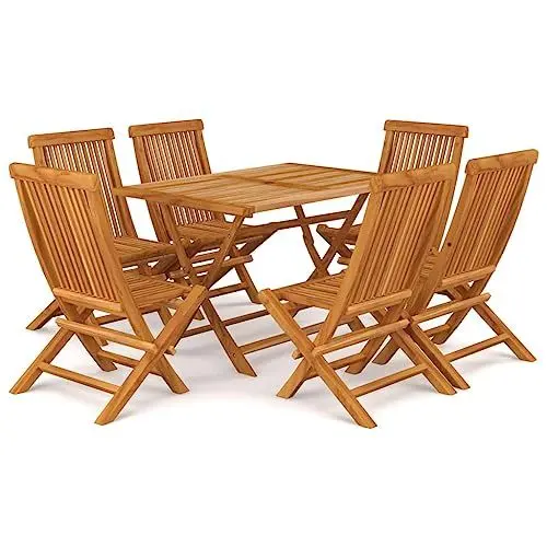 Produktbild: Yunir TerrassenSet, Outdoor-Esstisch-Sets aus Teak-Hartholz, 7-teiliger Gartenmöbel-Tisch und Stühle, Faltbar, Schirmloch, Warme Farbe, Praktisch, Hochwertiges Holz