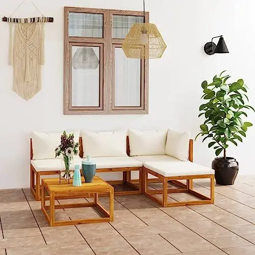 Produktbild: Yunir Terrassenmöbel aus Akazienholz, Outdoor-Chat-Sofa, Couch mit Kissen und Couchtisch, Sofagarnitur für Gespräche, Ottomane für Garten, Hinterhof, Pool, Veranda, Beige