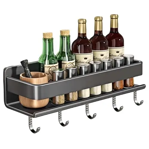 Produktbild: YUNKIDAGLOBAL Gewürzregal Wand, Gewürzregal Hängend, Küchenregal Wand Ohne Bohren, Küchen Organizer Gewürzregale Aus Metall, Küchenregal Wand Für Küche, Schrank, Badezimmer (30 x 12 x 8 cm)