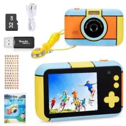 Produktbild: YunLone Kinderkamera DigitalKamera 2,4 Zoll Digital Kamera Selfie fotokamera 1080P FHD Video mit 32G Karte, 4X Zoom, Kids camera fotoapparat kinder für Jungen Mädchen 3 4 5 6 7 8 9 10 Jahre