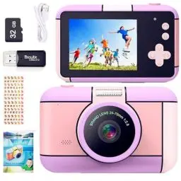 Produktbild: YunLone Kinderkamera DigitalKamera 2,4 Zoll Digital Kamera für Kinder Selfie fotokamera 1080P FHD Video mit 32G Karte, 4X Zoom, Kids camera fotoapparat für Jungen Mädchen 3 4 5 6 7 8 9 10 Jahre