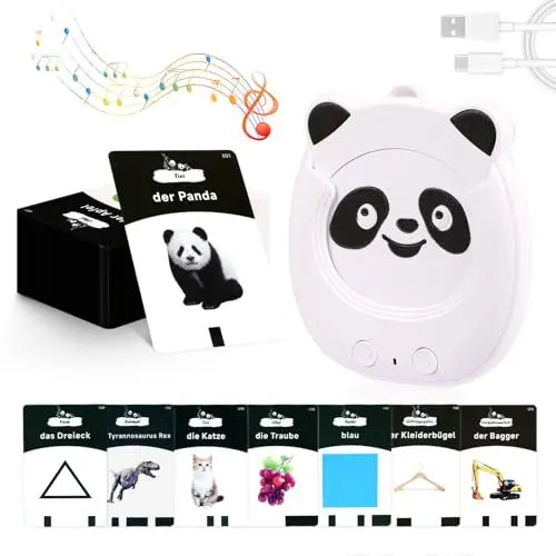 Produktbild: YunLone Sprechende Lernkarten Deutsch, 112 Blätter 224 Wörter für Spielzeug ab 2 3 4 5 6 Jahr, Montessori Autismus Lernspielzeug Deutsch, Interaktives Spielzeug Kinder Geschenke Panda