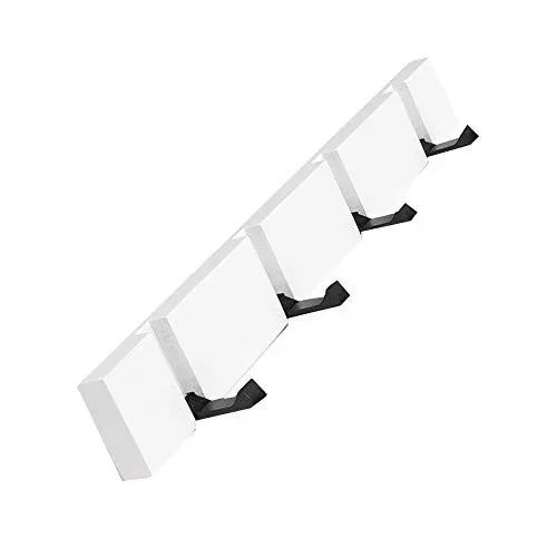 Produktbild: YunNasi Hakenleiste Holz Kleiderhaken Klappbar Garderobenleiste Wand Garderobenhaken mit 5 Faltbar Haken für Jacken Mäntel Schals Hüten Handtaschen (Weiß, 4 Haken)