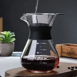 Produktbild: YunNasi Pour Over Kaffeemaschine, Glas, Handtropf-Kaffee-Brauer-Set mit Permanentfilter (600 ml)
