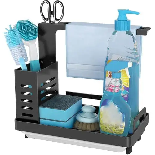 Produktbild: YunNasi Spülbecken Caddy Organizer Schwarz Spülbecken Organizer SUS304 Edelstahl Küchen Organizer Schwammhalter für Arbeitsplatte Küche Morden Design