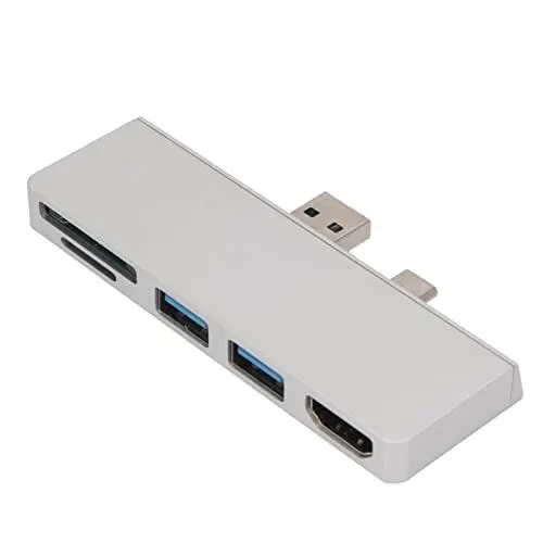 Produktbild: Yunseity 5-in-2-USB-C-Hub für Pro7, mit 4K-HDMI, 2 USB-3.0-Anschlüssen, SD-TF-Kartenleser, Aluminiumlegierung, für Windows (Silber)