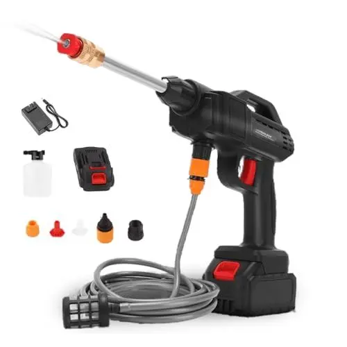 Produktbild: Yunseity Akku-Hochdruckreinigerpistole, 600 W Hochleistungsbatterien 18 V / 21 V, 350 PSI, Tragbarer Akku-Hochdruckreiniger, Zum Autowaschen, Blumenbewässern Usw(EU Plug)