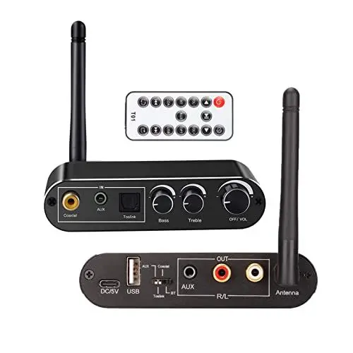 Produktbild: Yunseity Bluetooth-Digital-zu-Analog-Audiokonverter Optisch-zu-Cinch-Konverter mit Bluetooth 5.0-Empfänger, Eingebauter Antenne, 3,5-mm-Anschluss und 2 Cinch-Anschlüssen