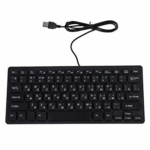Produktbild: Yunseity Russische/französische/deutsche Tastatur, Kabelgebundene USB-Tastatur, Ultradünne Kompakttastatur mit 78 Tasten, für PC, Computer, Desktop(Russisch)