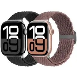 Produktbild: Yunshare 2 Stück Geflochtene Armband Kompatibel mit Apple Watch Armband 49mm 45mm 44mm 42mm 41mm 40mm 38mm für Damen Herren, Elastisches Nylon Armband für Apple Watch Series 9 8 7 6 5 4 3 SE Ultra 2 1