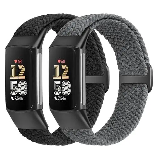 Produktbild: Yunshare Elastische Geflochtene Armband Nur Kompatibel mit Fitbit Charge 6/Fitbit Charge 5, Verstellbare Solo Loop Dehnbares Nylon Gewebe Ersatzarmbänder für Fitbit Charge 6/Charge 5 Damen Herren