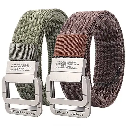 Produktbild: YunYunStrap Gürtel Herren Damen Nylon Taktischer Arbeitsgürtel Übergröße mit Doppel Ring Metall Schnalle, 130cm x 2 Stück
