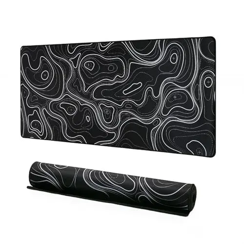 Produktbild: YUNZII Keynovo Schreibtischunterlage, Gaming Mausepad XXL, Rutschfest Schreibtisch Unterlage, Wasserdicht Mauspad Groß, Gaming-Schreibtischunterlage (900 x 400 mm, schwarze Topografie)