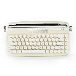 Produktbild: YUNZII aktualisierte kabellose Schreibmaschine Vintage-Tastatur mit integrierter Halterung, USB-C/Bluetooth-Tastatur mit runder Tastkopf, Multi-Gerät für Win/Mac (B307, Elfenbein)