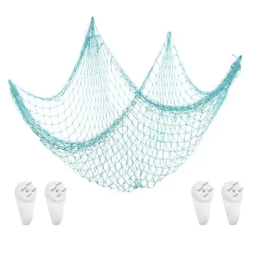 Produktbild: Yuqilin 200×100 CM Fischernetz Deko, Wand Deko im Mittelmeerstil, Baumwollseil Fotowand, für Room Decoration, Photography Hintergrundwand, Umweltinnovation im Kindergarten (Blau)