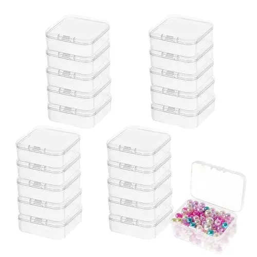 Produktbild: Yuqilin 20 Stück 4,5×4,5×2 CM Aufbewahrungsboxen, Mit Klappdeckel Sortierboxen für Kleinteile, Transparent Aufbewahrungsbox Klein, zur Aufbewahrung Kunsthandwerk, Schmuck Accessoires