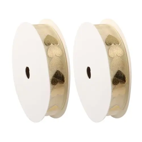 Produktbild: Yuqilin 2 Stücke Herz Bedruckt Satinband,18M Lang1.6 CM Breit Gold Geschenkband Schneegarn Schleifenband,Geschenkband Geschenkband Hochzeit Dekoband Ribbon Gold Farbiges Band