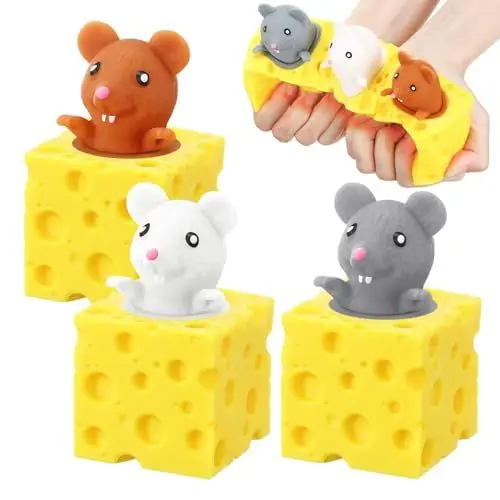 Produktbild: Yuqilin 3 Stücke Käse Mäuse Tassen Tier Anti Stress Spielzeug, Stressabbau Spielzeug, Simulation Mäuse Fidget Toys, Quetschspielzeug Mäuse Stressball Zappelspielzeug Hilft Stress Abzubauen