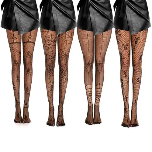 Produktbild: Yuqilin 4 Stücke Strumpfhose Halloween Damen, Halloween Kostüm Damen, Furcht Halloween Strumpfhose, Sexy Strumpfhose Halloween, für Erwachsene Halloween, Karneval, Mottoparty (A Stil)