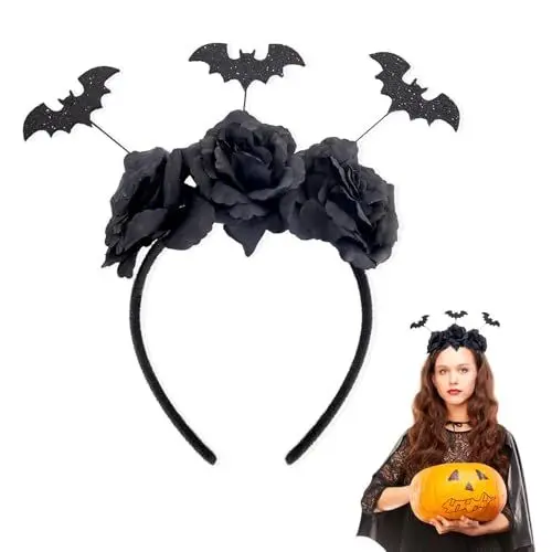 Produktbild: Yuqilin Fledermaus Haarreif, Schwarz Rose Haarreifen, Exquisit Halloween Kopfschmuck, Dunkle Serie Halloween Zubehör, Universal Halloween Haarschmuck, Geeignet für Erwachsene und Kinder (Schwarz)