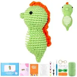Produktbild: YURROAD Crochet Animals Set für Erwachsene Kinder Schritt-für-Schritt-Video Tutorials für Anfänger Kein Garnspalten Garn zum Häkeln Beginner Amigurumi Crochet Kit - Hippocampus