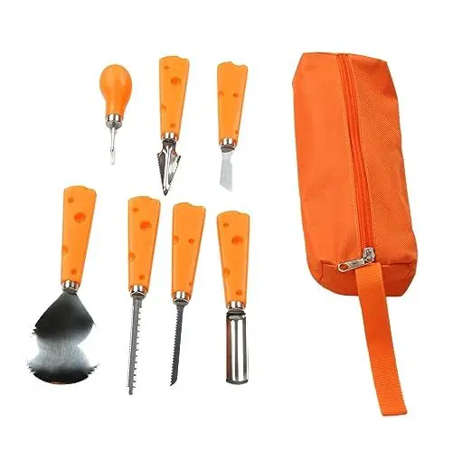 Produktbild: 7-teiliges Halloween-Kürbisschnitzset, Mehrzweck-Kürbisschnitzwerkzeug aus Edelstahl mit Aufbewahrungstasche für Laternendekoration