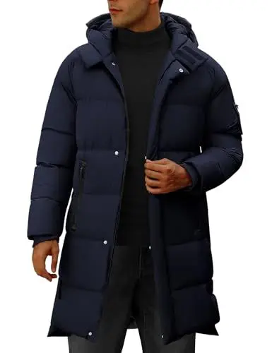 Produktbild: Yuson Girl Winterjacke Herren Jacke Winter Lang Herrenmantel Puffer Winterparka Warm Steppmantel Parka mit Kapuze Leichte Steppjacke Outdoor Wintermantel für Männer(Marineblau, XXL)