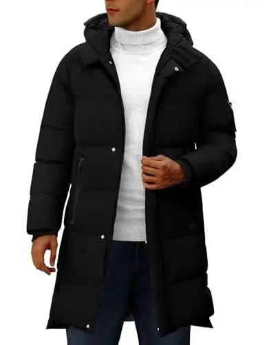 Produktbild: Yuson Girl Winterjacke Herren Jacke Winter Lang Herrenmantel Puffer Winterparka Warm Steppmantel Parka mit Kapuze Leichte Steppjacke Outdoor Wintermantel für Männer(Schwarz, XXL)