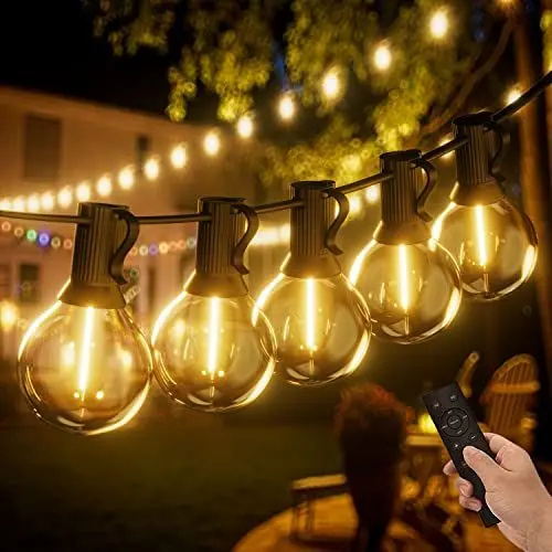 Produktbild: Yuucio 45M Lichterkette Außen Dimmbar, LED G40 Outdoor Lichterkette mit Fernbedienung, 75+2 Plastikbirne Wasserdicht Hängende Glühbirnen Lights für Terrasse, Garten, Party Warmweiß
