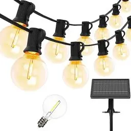 Produktbild: Yuucio Solar Lichterkette Aussen 15M, LED Lichterkette Glühbirnen Außen 25+1 Plastik Birnen Wasserdicht IP44 für Outdoor, Garten,Terrasse,Bäume,Party Deko, 2700K Warmes Weiß