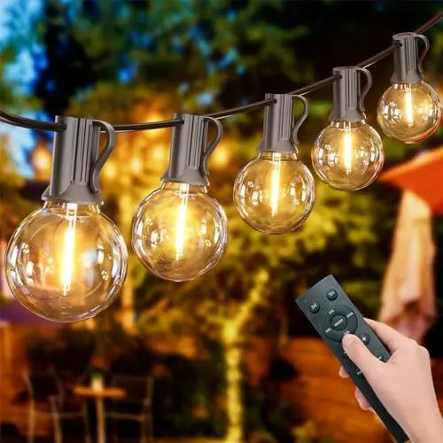 Produktbild: Yuusei 60M Lichterkette Außen, LED lichterkette outdoor mit Fernbedienung, 100+4 G40 Plastik Wasserdicht IP45 Glühbirnen Warmweiß für Party, Garten, Terrasse, Hochzeiten