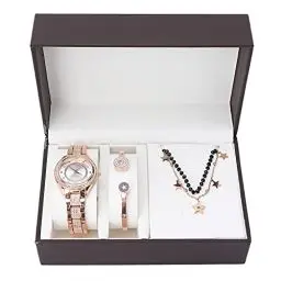 Produktbild: YUYTE Damen Armbanduhr Armband Schmuck Set, Damen Schmuckset Uhrenarmband Halskette, Rose Gold und Gold für Frauen Mädchen Quarzuhr für Weihnachten Bracelet Jewelry Set