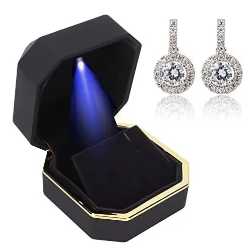 Produktbild: YUYTE Schmuckkästchen für Geschenke, LED-beleuchtete Schmuck-Geschenkbox Ohrring Ohrstecker Vitrine für Vorschlag Verlobung Hochzeit, für Vorschläge, Jubiläen, Verlobungen