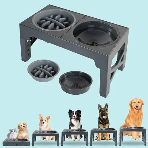Produktbild: yuyuepetzone Hundenapf Erhöht, 3-in-1 Erhöhter Hundenapfständer ABS Wassernapf Antischlingnapf Auslaufsicher Fressnapf Hund Futterstation mit 5 Höhenverstellbarer für Hunde