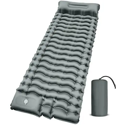 Produktbild: Yuzonc Isomatte Selbstaufblasend, 10cm Dicktes Luftmatratze Camping mit Fußpresse Pumpe, Kleines Packmass Camping Matratze Kompakte und Leichte für Outdoor, Grau