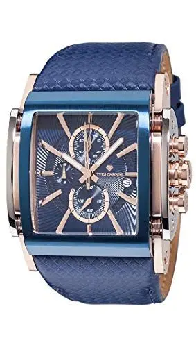 Produktbild: Yves Camani ESCAUT Herren-Armbanduhr Chronograph Analog Quarz blaues Lederarmband blaues Zifferblatt YC1060-I